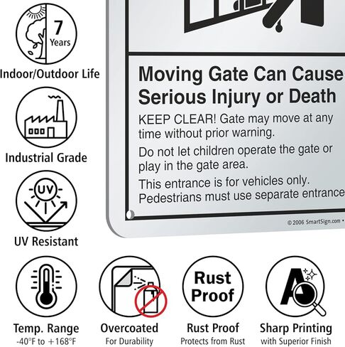 SmartSign "Warning - Moving Gate Can Cause Injury Or Death" Sign | 7" x 10" Aluminum in Saudi Arabia