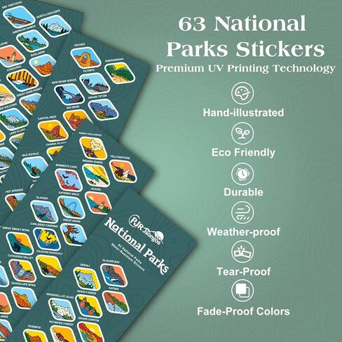 زجاجة ماء National Parks مع 63 ملصقًا مقاومًا للماء-32 أوقية زجاجة من الفولاذ المقاوم للصدأ معزولة ، 2 في 1 （SPOUT SPOUT） & Dustproof Lids ، BPA خالية in Saudi Arabia