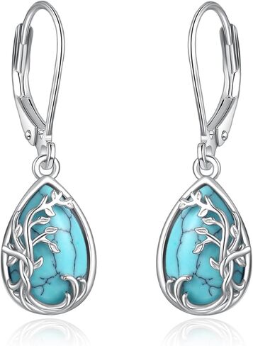 Palpitate Turquoise Earrings for Women Western Earrings Sterling Silver Turquoise Dangle Earrings Leverback Earrings Silver Jewelry in Saudi Arabia