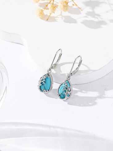 Palpitate Turquoise Earrings for Women Western Earrings Sterling Silver Turquoise Dangle Earrings Leverback Earrings Silver Jewelry in Saudi Arabia