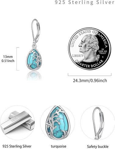 Palpitate Turquoise Earrings for Women Western Earrings Sterling Silver Turquoise Dangle Earrings Leverback Earrings Silver Jewelry in Saudi Arabia