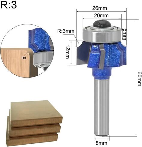 مقبض 8 مم قاطع طحن R1mm R2MM R3MM مع 4 أسنان رئيس التجزئة رأس الأسنان 1pcs (R1 8mm Shank) in Saudi Arabia