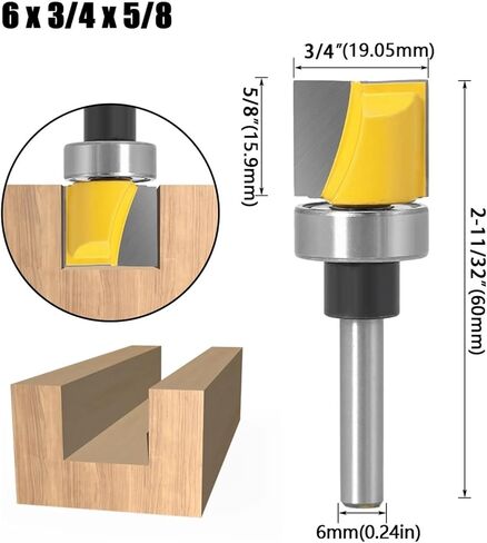 1/4inch 6mm -shank pattern bit flush bit bit bit bit bith with hinge bouting routing bit 1/6pcs (v. grooving6.35x12.7) in Saudi Arabia