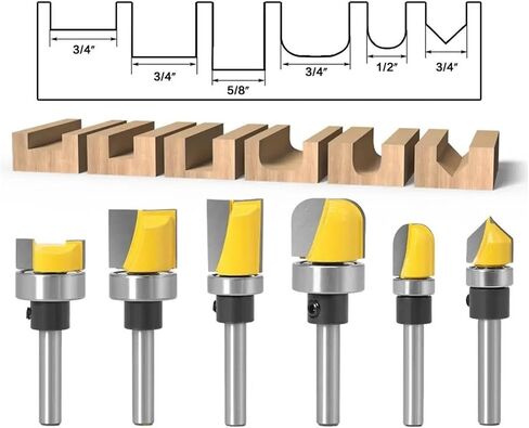 1/4inch 6mm -shank pattern bit flush bit bit bit bit bith with hinge bouting routing bit 1/6pcs (v. grooving6.35x12.7) in Saudi Arabia
