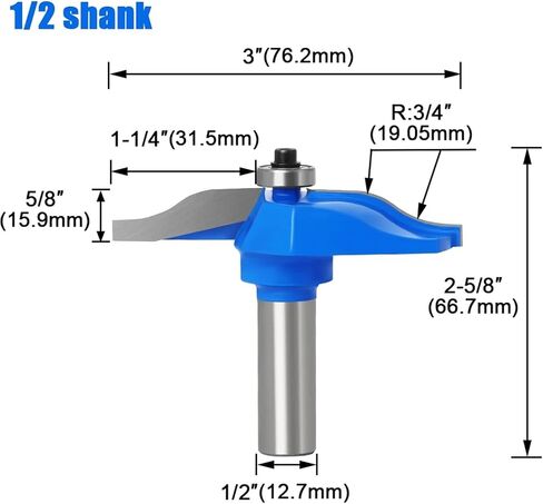 12mm 1/2" Shank Round Over Rail & Stile with Cove Panel Raiser Bit Set 1pcs(12mm Shank) in Saudi Arabia