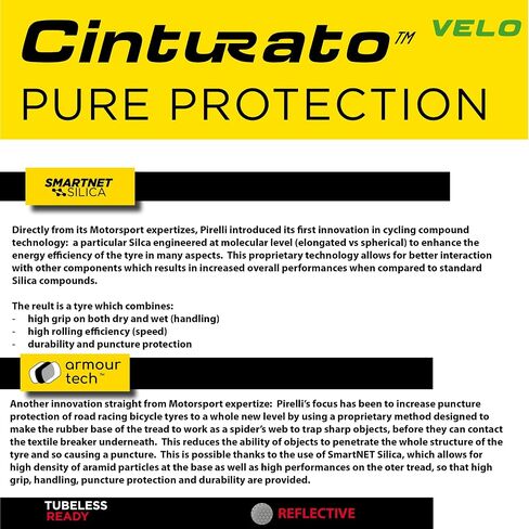 Pirelli Cinturato Velo TLR Reflective 28-622 700 × 28C Road Bike Tyre Protimate Ultimate Protection للثقة في الظروف القاسية متعددة الاستخدامات للمغامرات الطويلة (إطار واحد) in Saudi Arabia