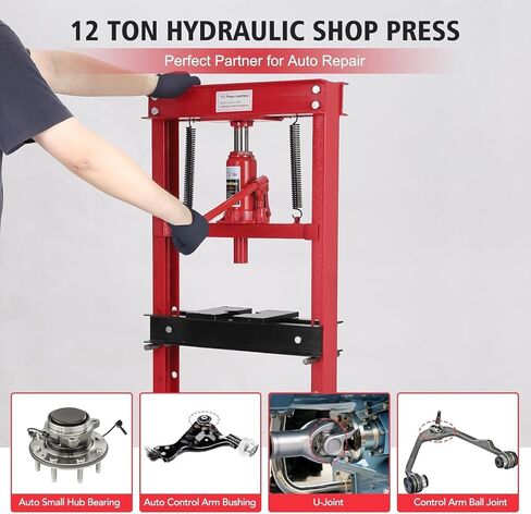 12 طن مكبس هيدروليكي ، H-Frame Heavy Duty Grage Floor Shop Tool مع لوحات/ارتفاع قابل للتعديل ، لتحمل الإزالة ، أعمال المعادن ، الاستقامة ، منحنى الإصلاح أو الصحافة ، مفصلات U. in Saudi Arabia