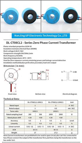 2 PCS Zero Phase Current Transformer 1A/0.5MA 1/2000 1A/1MA 1/1000 SMITHER TRANSPURAL TRANSPLER SERER SERENT SESSER (DL-CT08CL5 1A 0.5MA) in Saudi Arabia