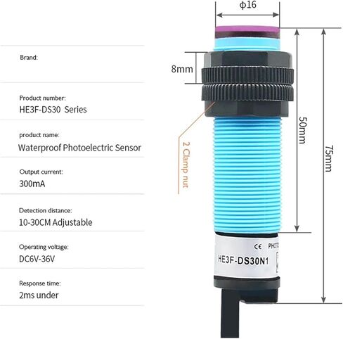 Waterproof Diffuse Switch photoelectric Sensor AE3F-DS30 Series with Short Circuit Protection NPN NO Detection Range 30 Cm in Saudi Arabia