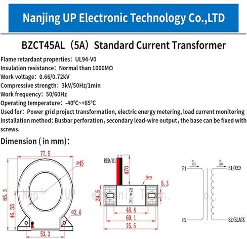 المحول الحالي القياسي BZCT45AL 800/5 600/5 500/5 400/5A 300/5 AC CT مستشعر ثلاثي الطور من ثلاثة مرحلة 0.5 (250A 5A 0.5 CLASS) in Saudi Arabia