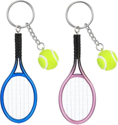 Mini Tennis Racket Keychain Key Ring, 2 Pcs Cute Tennis Accessories Colorful Mini Sport Party Decorations Fashionable Jewelry Ball Key Ring Bag Charm for Sport Lovers Team, Women, Men (Blue, Purple) in Saudi Arabia