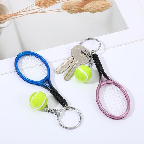 Mini Tennis Racket Keychain Key Ring, 2 Pcs Cute Tennis Accessories Colorful Mini Sport Party Decorations Fashionable Jewelry Ball Key Ring Bag Charm for Sport Lovers Team, Women, Men (Blue, Purple) in Saudi Arabia
