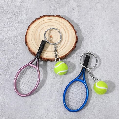 Mini Tennis Racket Keychain Key Ring, 2 Pcs Cute Tennis Accessories Colorful Mini Sport Party Decorations Fashionable Jewelry Ball Key Ring Bag Charm for Sport Lovers Team, Women, Men (Blue, Purple) in Saudi Arabia