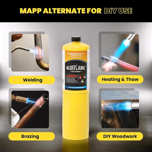 حزمة أسطوانة غاز بديلة من Blueflame MAPP من 49.9 ٪ بروبيلين عالي النقاء يساوي خريطة برو ، أكثر سخونة من البروبان ، مثالية للحام البلاغ لحام السباكة HVAC واستخدام الطهي 14.1 أوقية in Saudi Arabia