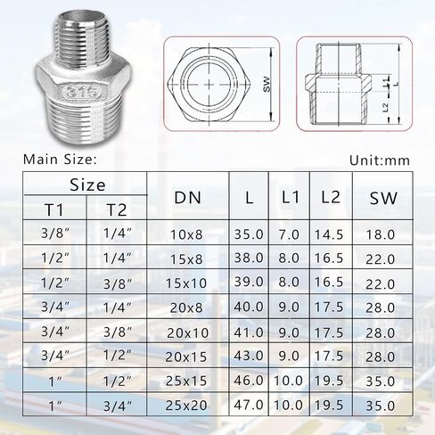 2 -pack 316 من الفولاذ المقاوم للصدأ تقليل حلمة السداسي ، 3/4 "npt male x 3/8" npt male male male adapter - موصل المخفض المقاوم للتآكل للسباكة ، الأنظمة الهيدروليكية (3/4 "إلى 3/8") in Saudi Arabia