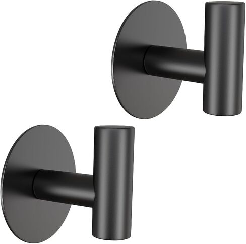HUFEEOH Adhesive Towel Hooks, 2 Pack Sticky Hooks for Hanging Heavy Duty, Coat Towel Hooks Wall Hooks for Bathroom Kitchen Hotel (Black-2T) in Kuwait