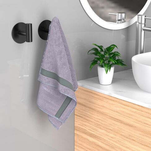HUFEEOH Adhesive Towel Hooks, 2 Pack Sticky Hooks for Hanging Heavy Duty, Coat Towel Hooks Wall Hooks for Bathroom Kitchen Hotel (Black-2T) in Kuwait