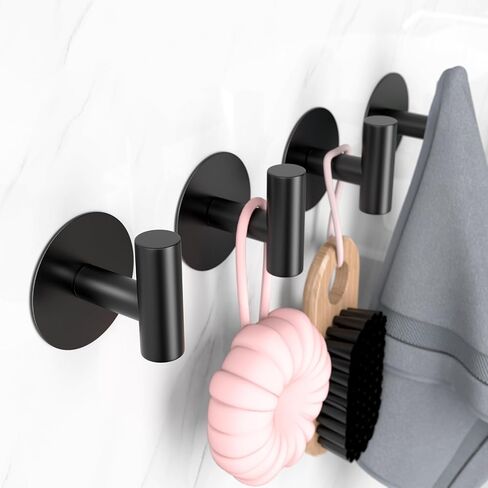 HUFEEOH Adhesive Towel Hooks, 2 Pack Sticky Hooks for Hanging Heavy Duty, Coat Towel Hooks Wall Hooks for Bathroom Kitchen Hotel (Black-2T) in Kuwait