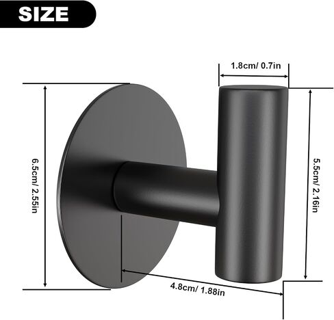 HUFEEOH Adhesive Towel Hooks, 2 Pack Sticky Hooks for Hanging Heavy Duty, Coat Towel Hooks Wall Hooks for Bathroom Kitchen Hotel (Black-2T) in Kuwait