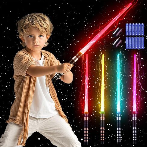Sanco Light Up Sabers for Kids - 4pcs 7 ألوان 7 ألوان قابلة للسحب سيوف السلطة الميكانيكية مع صوت FX ، 2pcs نظارات و معصم ، إكسسوارات Cosplay Halloween ، هدايا أعياد الميلاد للبنين والبنات in Saudi Arabia