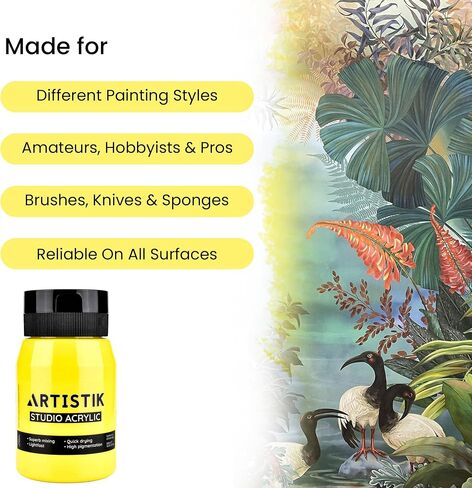 ARTISTIK Acrylic Paint 500 ml Tub - Acrylic Paints with High Pigment and Long-Lasting Brilliant and Vibrant Colors Professional & Amateur Painting Jar Arts and Craft Supplies (White) in Kuwait