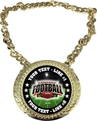 Express Medals Custom Fantasy Chain Chain Chain مع سطرين من النص الشخصي على ميدالية كبيرة للجائزة البلاستيكية الصلبة وسلسلة رقبة ذهبية طويلة 34 بوصة. FCL473 in Saudi Arabia