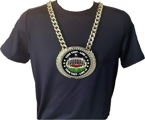 Express Medals Custom Fantasy Chain Chain Chain مع سطرين من النص الشخصي على ميدالية كبيرة للجائزة البلاستيكية الصلبة وسلسلة رقبة ذهبية طويلة 34 بوصة. FCL473 in Saudi Arabia