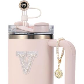 3PCS Cup Accessories Compatible with Stanley - Straw Cover for 30&40 Oz Tumbler 10mm Silicone Straw Topper, Initial Charms Chain for Handle and Letter Sticker Decorations-K in Saudi Arabia