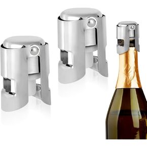 2pcs Champagne Stoppers, Stainless Steel Sparkling Wine Glass Bottle Save Sealer with Locking Clamp Leak-Proof Reusable Champagne Cork for Prosecco Cava Keep Bubbles Fresh in Kuwait