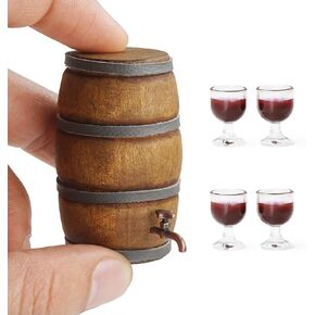 Odoria Dollhouse Beer Barrel and Mugs: 5Pcs 1/12 Scale Miniature Whiskey Aging Barrels for Rustic Garden Farmhouse Vintage Restaurant Bar Kitchen - Mini Drinking Liquor Alcohol Props DIY for Craft in Kuwait