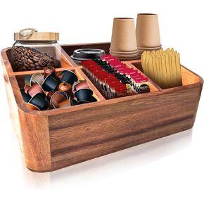 Dstuff Acacia Wood Coffee Station Organizer for Countertop, Tea Organizer and Holder, Coffee Bar Caddy with Multiple Compartments for Home and Office Decor in Saudi Arabia