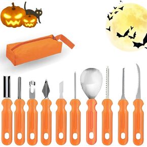 Pumpkin Carving Kit, 10Pcs Professional Heavy Duty Stainless Steel Pumpkin Carving Set with Carrying Case, Double-side Sculpting Carving Tool for Halloween Decoration, Safe and Durable for Kids Adults in Kuwait