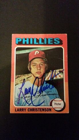 لاري كريستنسون فيليز 1975 Topps #551 Phillies Auth توقيع توقيع FB15 - بطاقات البيسبول الموقعة in Saudi Arabia