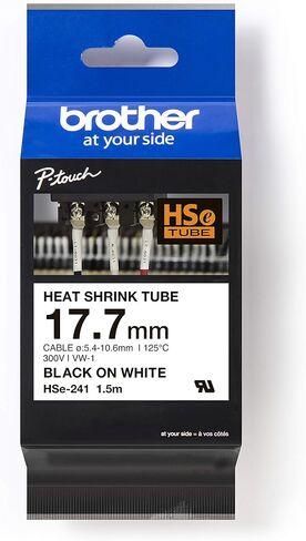 Brother Printable 2:1 Heat Shrink TUBING 17.7MM X 1.5M (0.23IN X 4.9FT) Black ON White HSE241 in Saudi Arabia