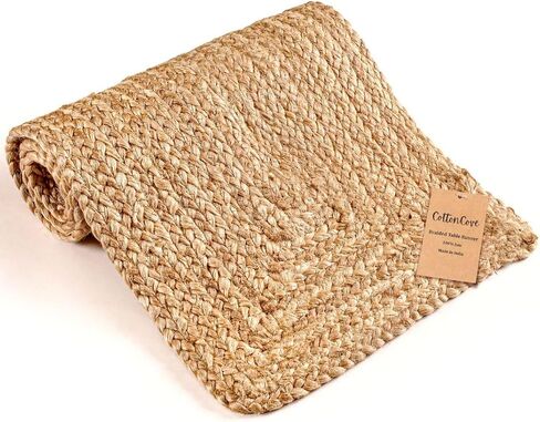 Natural Jute Braided Table Runner 36 inches Long - 13x36 Farmhouse Jute Burlap Braided Table Runners - 100% Jute Handcrafted Rustic Vintage Dining Table Runner Natural in Saudi Arabia