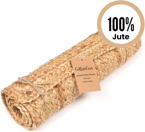 Natural Jute Braided Table Runner 36 inches Long - 13x36 Farmhouse Jute Burlap Braided Table Runners - 100% Jute Handcrafted Rustic Vintage Dining Table Runner Natural in Saudi Arabia
