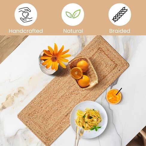 Natural Jute Braided Table Runner 36 inches Long - 13x36 Farmhouse Jute Burlap Braided Table Runners - 100% Jute Handcrafted Rustic Vintage Dining Table Runner Natural in Saudi Arabia