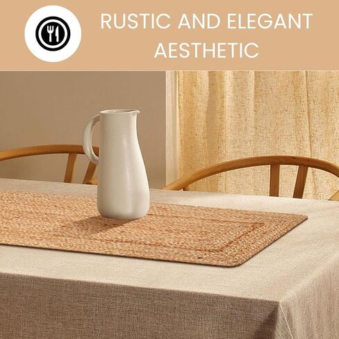 Natural Jute Braided Table Runner 36 inches Long - 13x36 Farmhouse Jute Burlap Braided Table Runners - 100% Jute Handcrafted Rustic Vintage Dining Table Runner Natural in Saudi Arabia