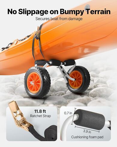 CART VEVOR KAYAK ، سعة تحميل 200 رطل ، عربة قوارب قوارب قابلة للطي مع إطارات مطاطية صلبة مقاس 10 بوصات وحزام راتشيت 1 ، عربة لوح التجديف لحمل الزوارق ، الزوارق ، ألواح المضربات ، حصيرة تعويم ، قوارب جون in Saudi Arabia