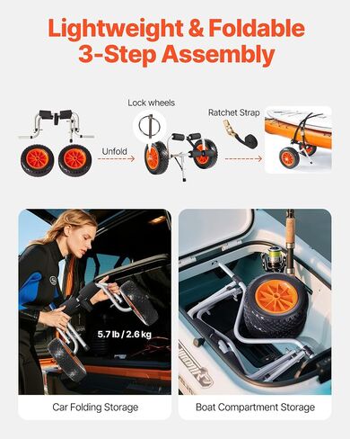 CART VEVOR KAYAK ، سعة تحميل 200 رطل ، عربة قوارب قوارب قابلة للطي مع إطارات مطاطية صلبة مقاس 10 بوصات وحزام راتشيت 1 ، عربة لوح التجديف لحمل الزوارق ، الزوارق ، ألواح المضربات ، حصيرة تعويم ، قوارب جون in Saudi Arabia