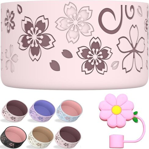 Floral Boot for Stanley Quencher Tumbler H2.0 30oz 40oz & IceFlow 20oz 30oz & Owala 24oz & Hydro Flask 12-24 oz & Bottom of 2.83-2.95 inch Protective Silicone Sleeve Cover for Stanley Cup Accessories in Saudi Arabia