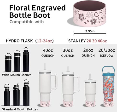 Floral Boot for Stanley Quencher Tumbler H2.0 30oz 40oz & IceFlow 20oz 30oz & Owala 24oz & Hydro Flask 12-24 oz & Bottom of 2.83-2.95 inch Protective Silicone Sleeve Cover for Stanley Cup Accessories in Saudi Arabia
