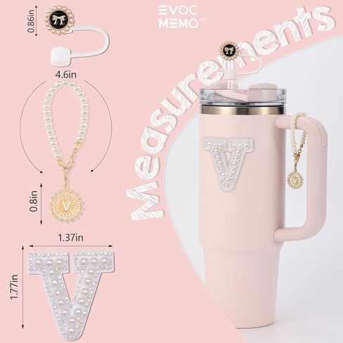 3pcs cup accessories متوافقة مع غطاء Stanley - قش لمدة 30 و 40 أوقية قش قش 10 ملم ، سلسلة سحر أولية للمقبض والرسالة ديكورات - K. in Saudi Arabia