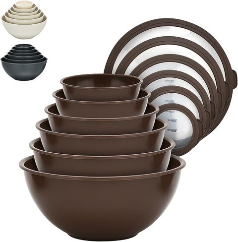 12 Piece Plastic Nesting Bowls with Lids - Mixing Bowls Set includes 6 Prep Bowls and 6 Lids, BPA-Free, Reusable Meal Prep Containers, Microwave, Freezer & Dishwasher Safe, White Cream in Saudi Arabia