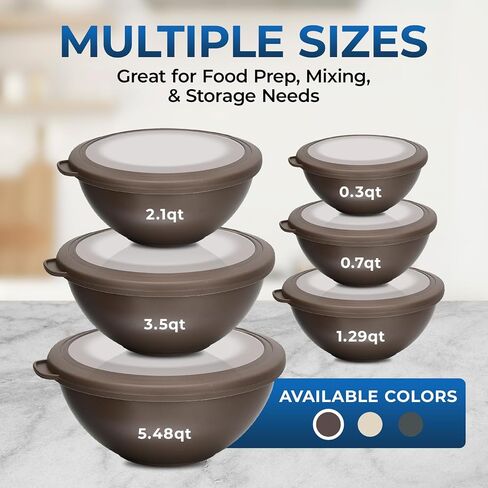 12 Piece Plastic Nesting Bowls with Lids - Mixing Bowls Set includes 6 Prep Bowls and 6 Lids, BPA-Free, Reusable Meal Prep Containers, Microwave, Freezer & Dishwasher Safe, White Cream in Saudi Arabia