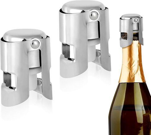 2pcs Champagne Stoppers, Stainless Steel Sparkling Wine Glass Bottle Save Sealer with Locking Clamp Leak-Proof Reusable Champagne Cork for Prosecco Cava Keep Bubbles Fresh in Saudi Arabia