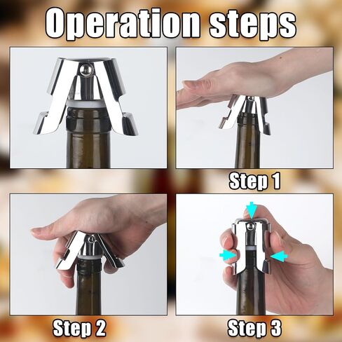2pcs Champagne Stoppers, Stainless Steel Sparkling Wine Glass Bottle Save Sealer with Locking Clamp Leak-Proof Reusable Champagne Cork for Prosecco Cava Keep Bubbles Fresh in Saudi Arabia