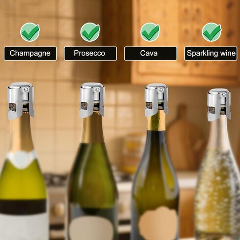 2pcs Champagne Stoppers, Stainless Steel Sparkling Wine Glass Bottle Save Sealer with Locking Clamp Leak-Proof Reusable Champagne Cork for Prosecco Cava Keep Bubbles Fresh in Saudi Arabia