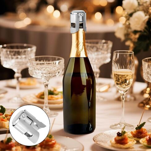 2pcs Champagne Stoppers, Stainless Steel Sparkling Wine Glass Bottle Save Sealer with Locking Clamp Leak-Proof Reusable Champagne Cork for Prosecco Cava Keep Bubbles Fresh in Saudi Arabia