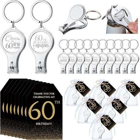 Zeyune 30 Sets 60th Birthday Party Favors للضيوف المباراة الافتتاحية لزجاجة الأظافر Clippers Bulk Bulk Thank You Cards مع أكياس هدايا Organza لأصحاب أعياد الميلاد التذكارية. in Kuwait